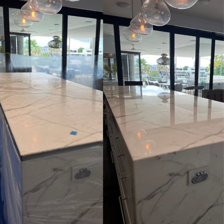 Marble Benchtop Restoration Polish Before and After by Marble Everlast