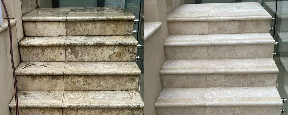 Travertine Restoration Clean Seal Brisbane Gold Coast - picture of restored travertine steps